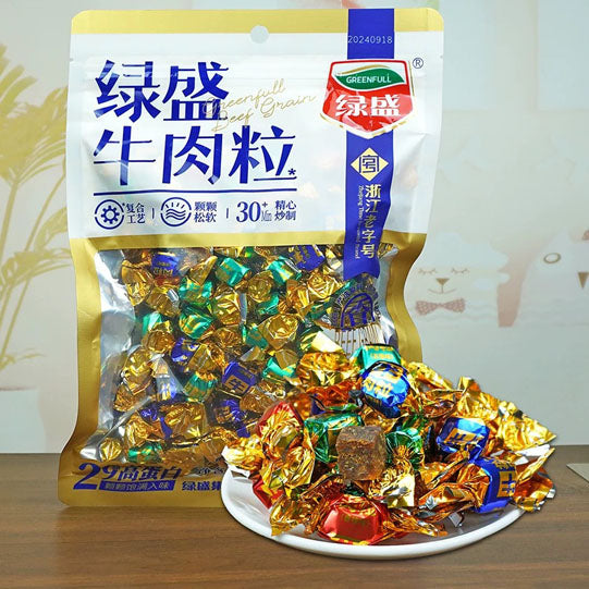 【绿盛】牛肉粒250g/袋(约110粒)五香/香辣/沙嗲3味混合 浙江老字号