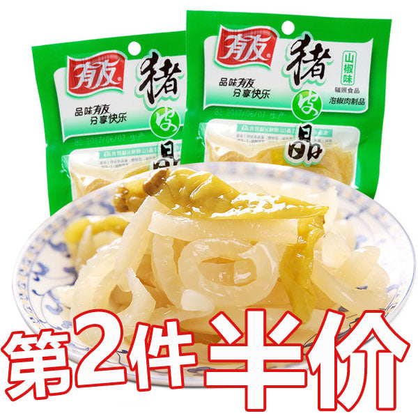 【有友】泡椒猪皮晶60g*5袋 富含胶原蛋白 不仅好吃 还美容养颜