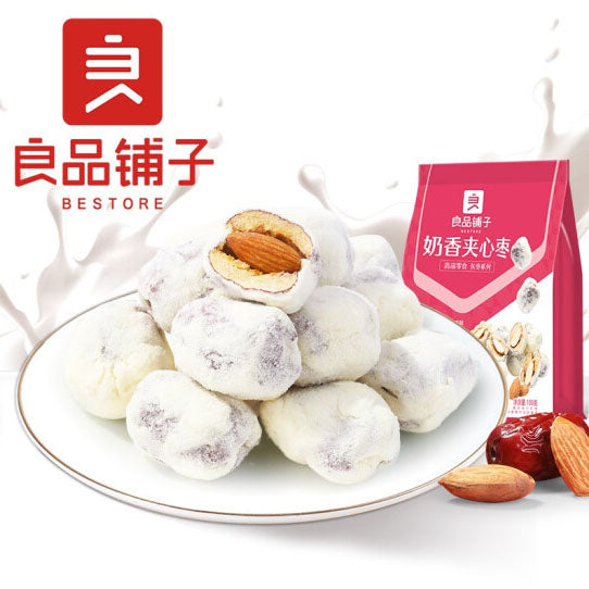 【良品铺子】奶香夹心枣100g*3袋 新西兰奶粉+去核红枣+巴旦木仁 营养牛奶枣