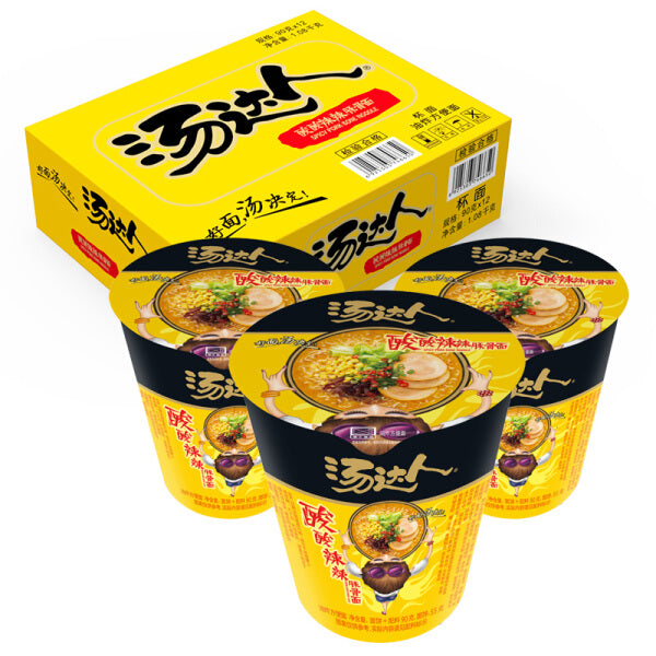 【汤达人】杯面 酸酸辣豚骨面方便面83g*3杯 新鲜日期 快速发货