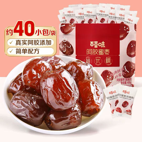 【百草味】阿胶蜜枣408g/袋（约40颗，独立小包装）已去核 香甜细糯