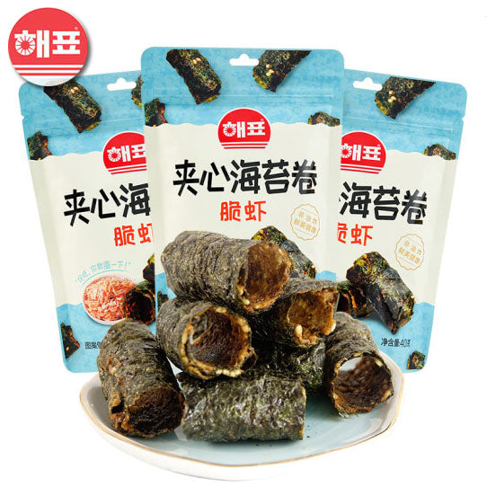 【海牌】脆虾味 夹心海苔卷40g*3袋 纯烘烤 非油炸 来自海洋的味道